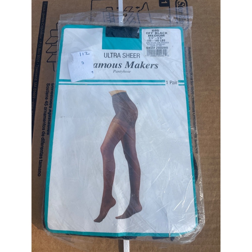 NIP Vintage Famous Makers Ultra Sheer Off Black Pantyhose Size M